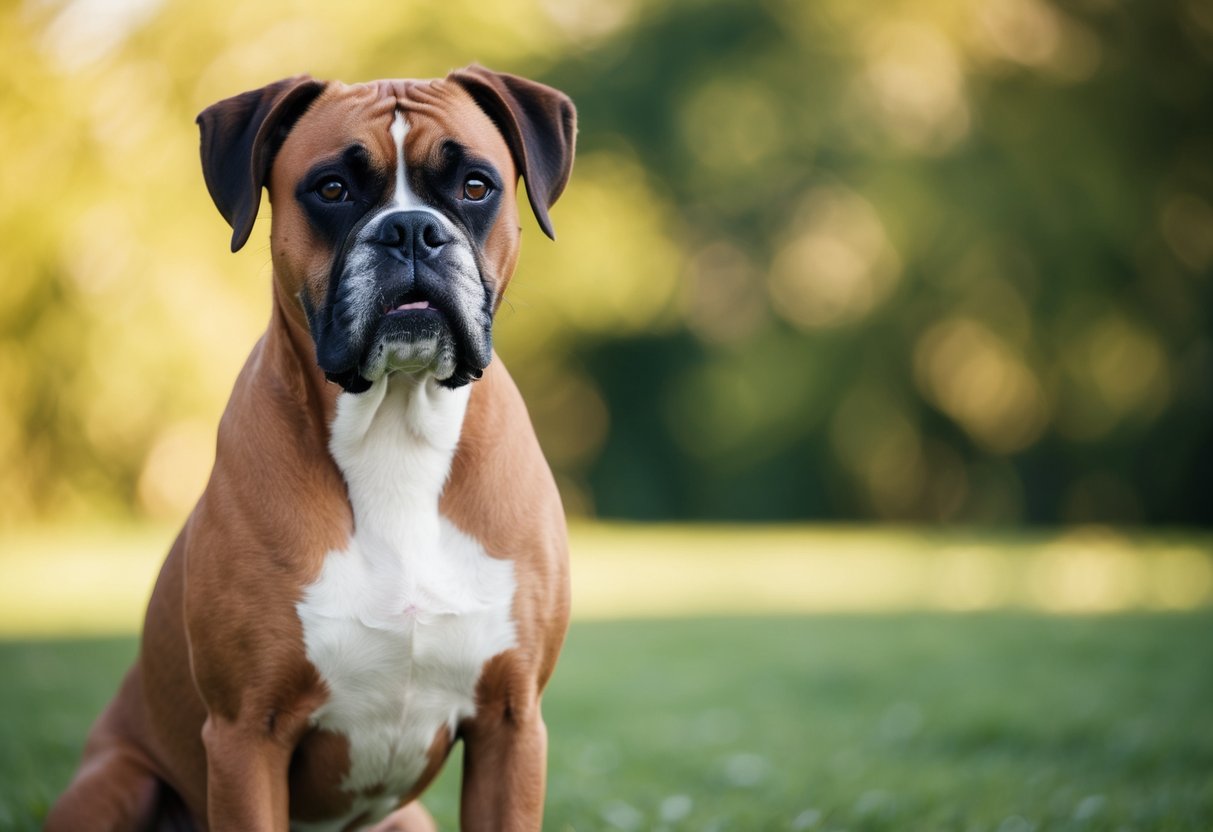 A boxer dog standing confidently, alert and friendly, with a wagging tail and a loyal gaze, dispelling any notion of a bad reputation