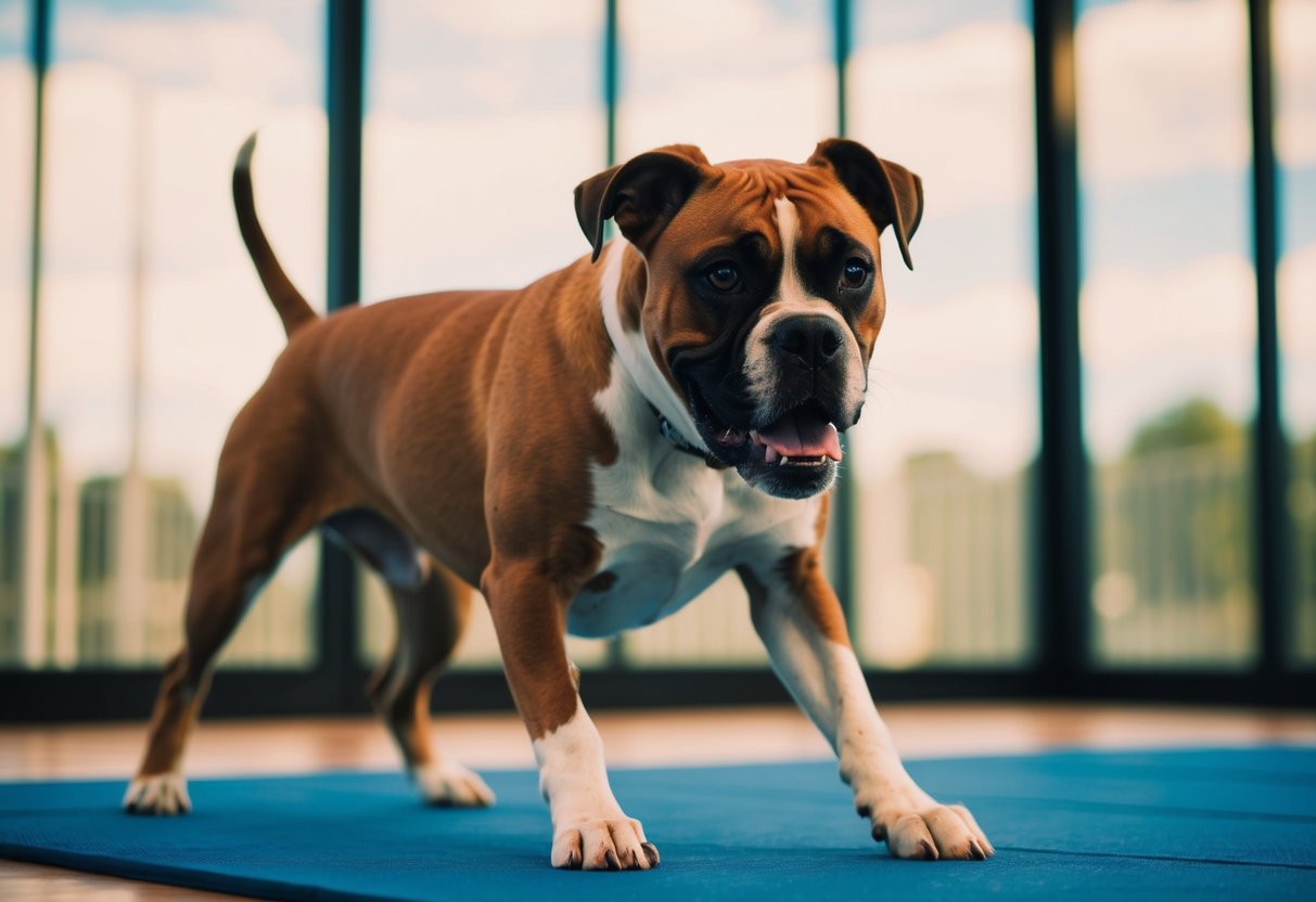 A boxer dog eagerly engaging in mental stimulation exercises, showing focus and energy