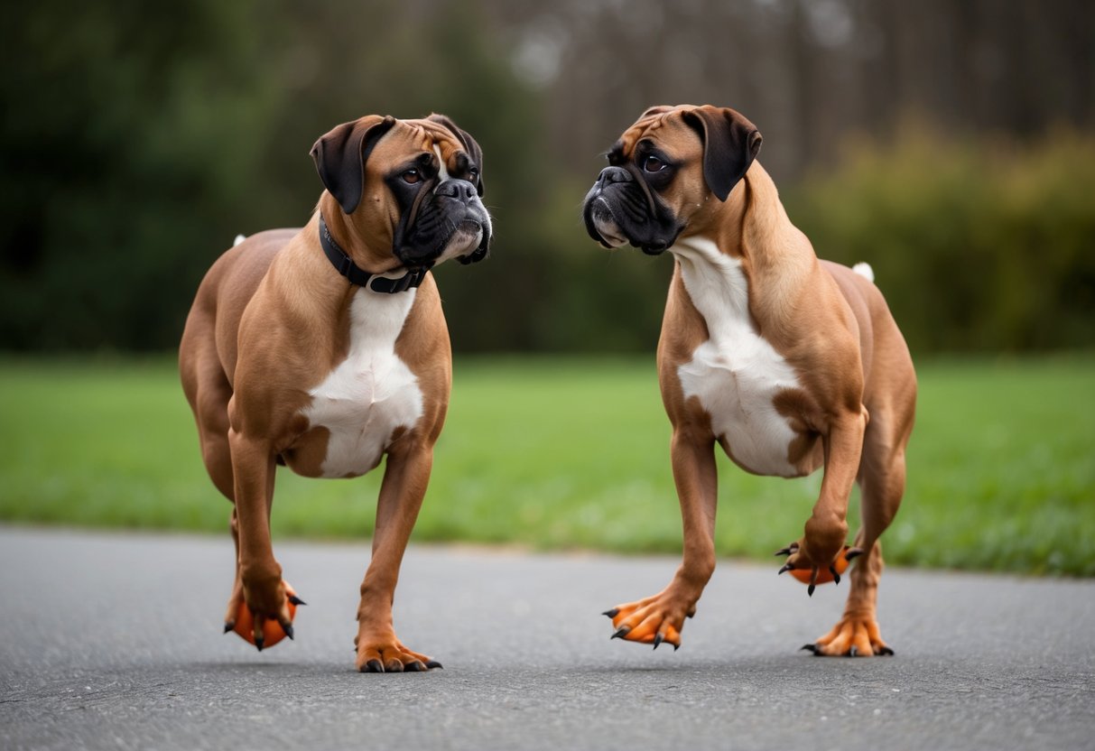 Boxers waddle on two legs, arms swinging, head bobbing, and feet shuffling to mimic a duck's gait