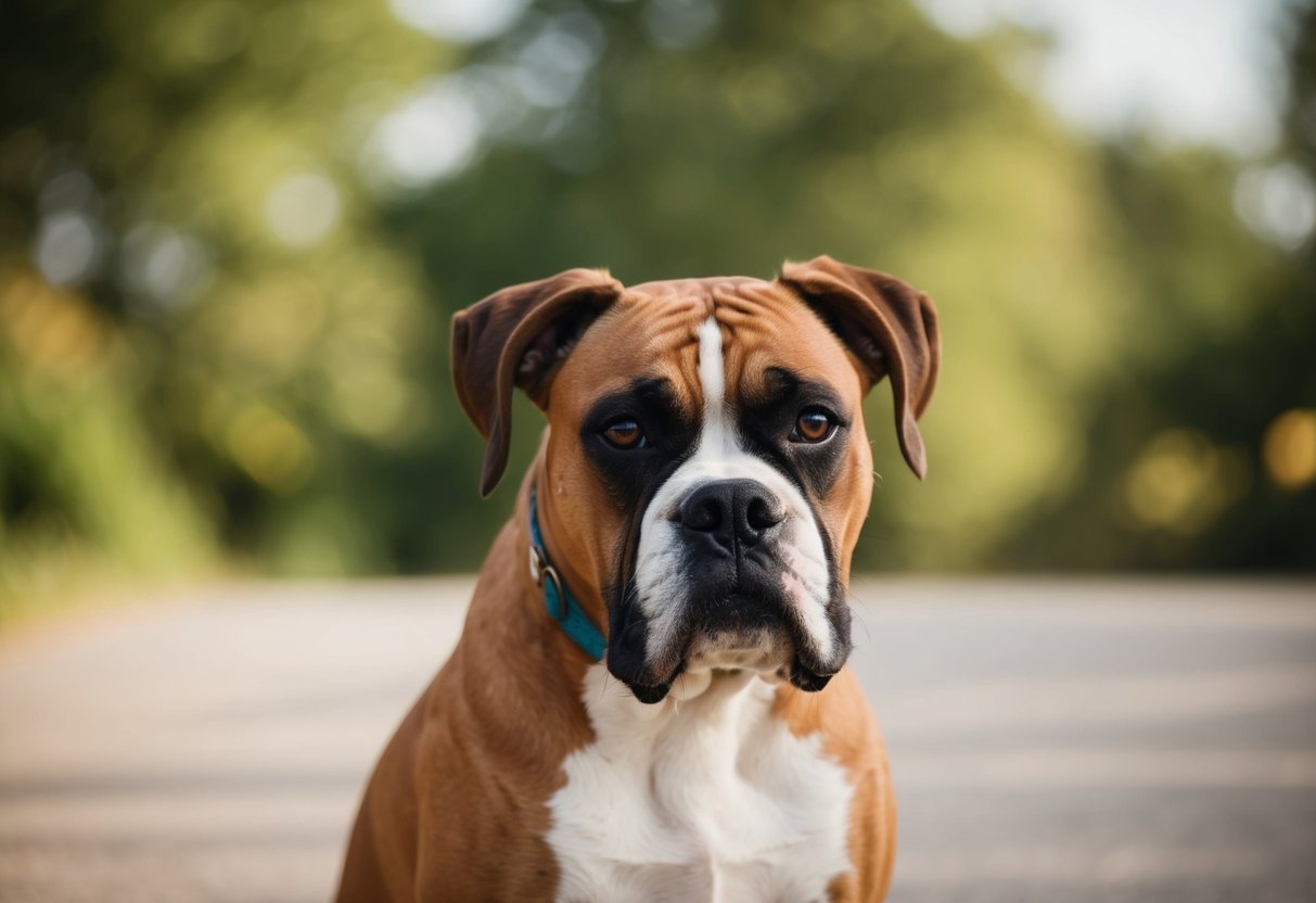 A boxer dog struggles with breathing, showing signs of brachycephalic syndrome