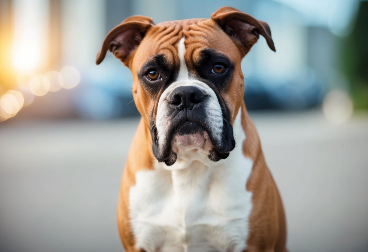 A boxer dog with a distressed expression, displaying symptoms of digestive and endocrine disorders