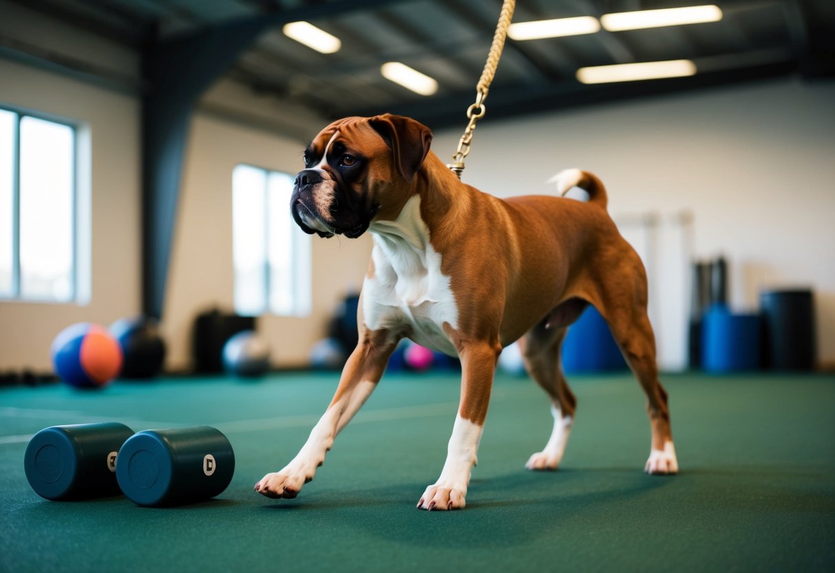 A boxer dog undergoes consistent training for years, mastering various commands and exercises in a dedicated and structured environment