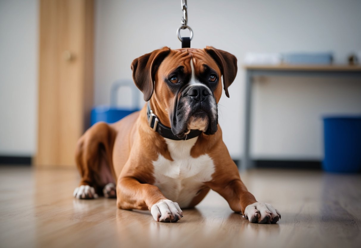 A boxer dog ignoring commands and exhibiting stubborn behavior during training