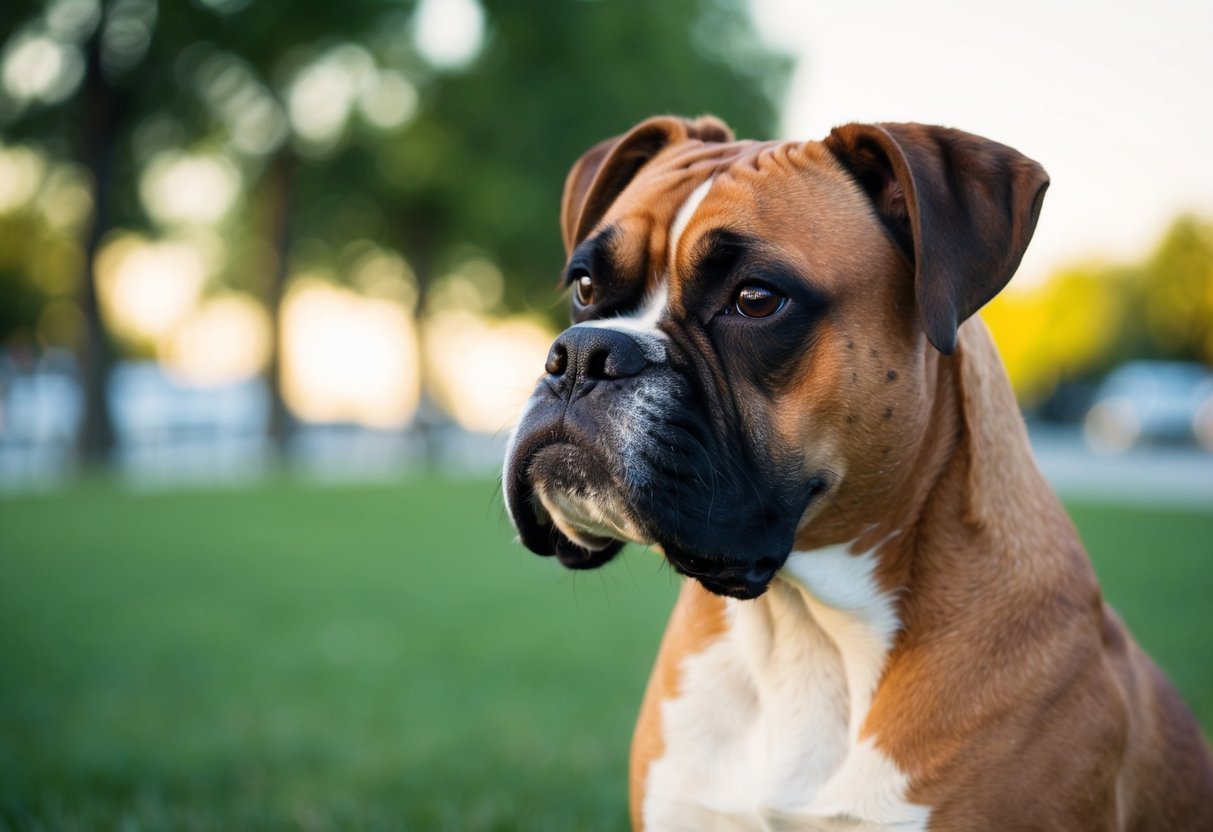 A boxer dog sniffs the air with its nose raised, detecting scents with its keen sense of smell