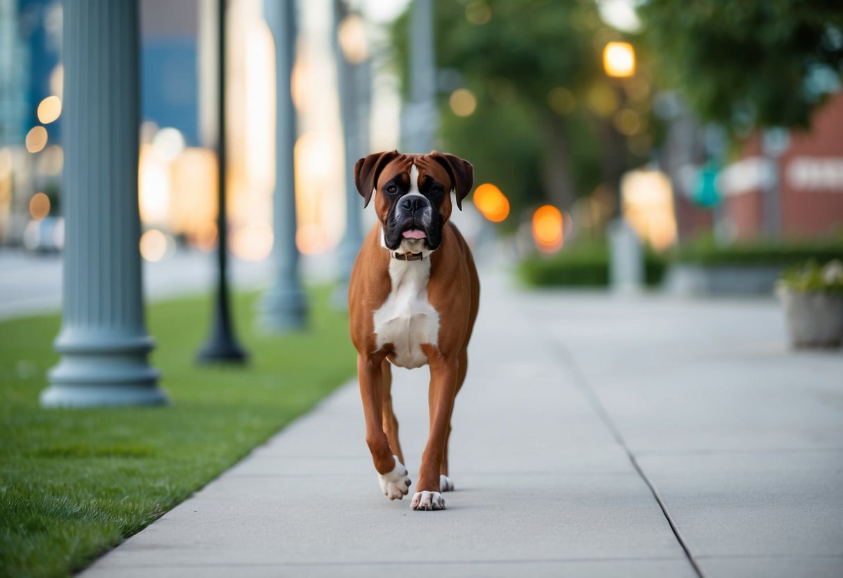 A boxer dog walks twice daily, one long and one short