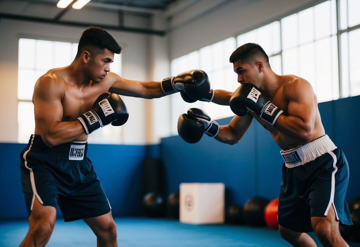 Boxers practicing defensive techniques in a controlled environment