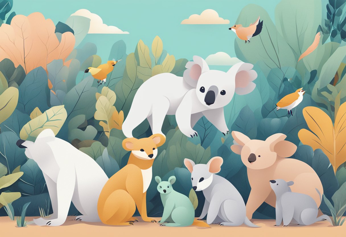 A group of animals using Koala AI to solve problems and collaborate