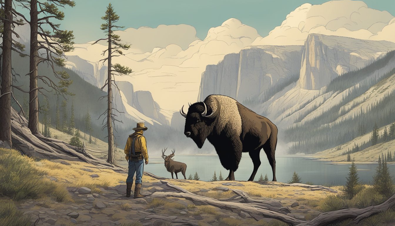 A dramatic confrontation between two characters in the rugged wilderness of Yellowstone National Park