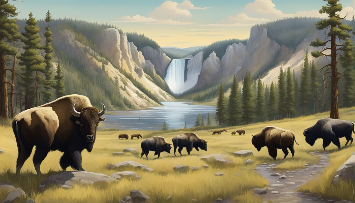 A dramatic confrontation between two rival groups in the lush, rugged landscape of Yellowstone National Park