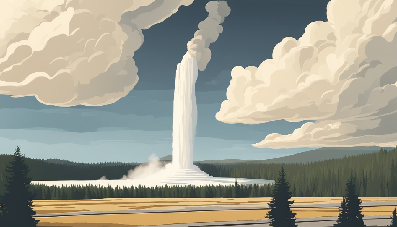 A dramatic eruption of the iconic Old Faithful geyser in Yellowstone National Park