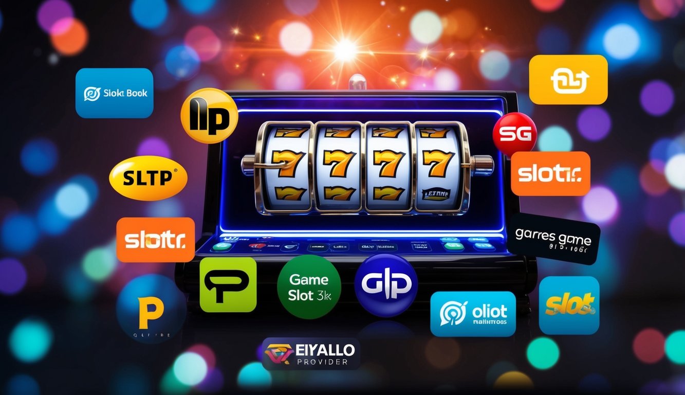 Sebuah mesin slot online yang hidup dikelilingi oleh berbagai logo penyedia permainan