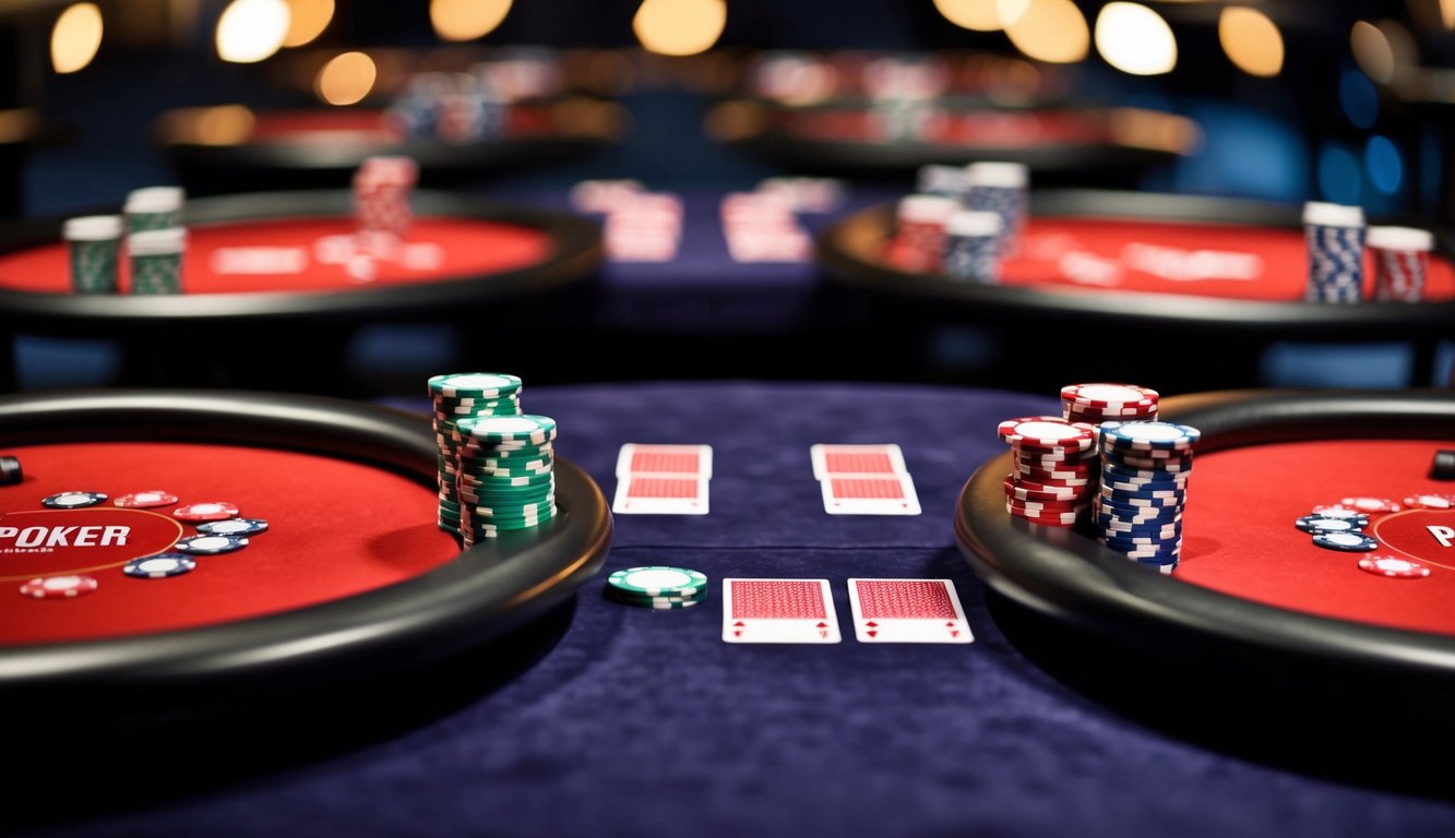 Beberapa meja dengan permainan poker di platform online terpercaya