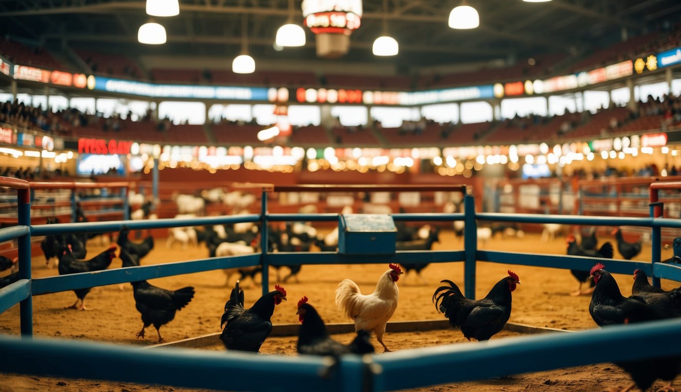 Sebuah arena sabung ayam resmi yang ramai dengan bonus yang menarik