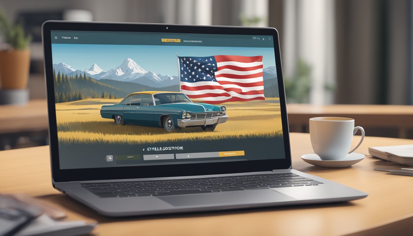 A laptop displaying the TV show "Yellowstone" streaming on a website, with the Austrian flag in the background