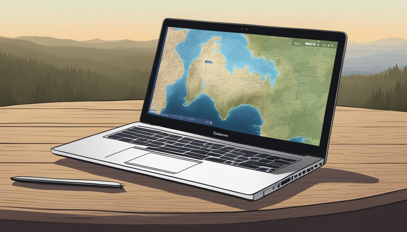 A laptop displaying the show "Yellowstone" with a map of Australia in the background