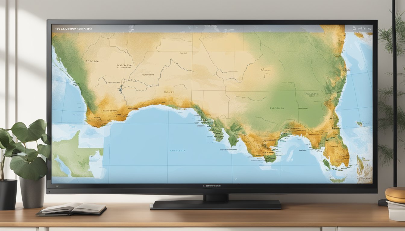 A television screen displaying the show "Yellowstone" with a map of Australia in the background