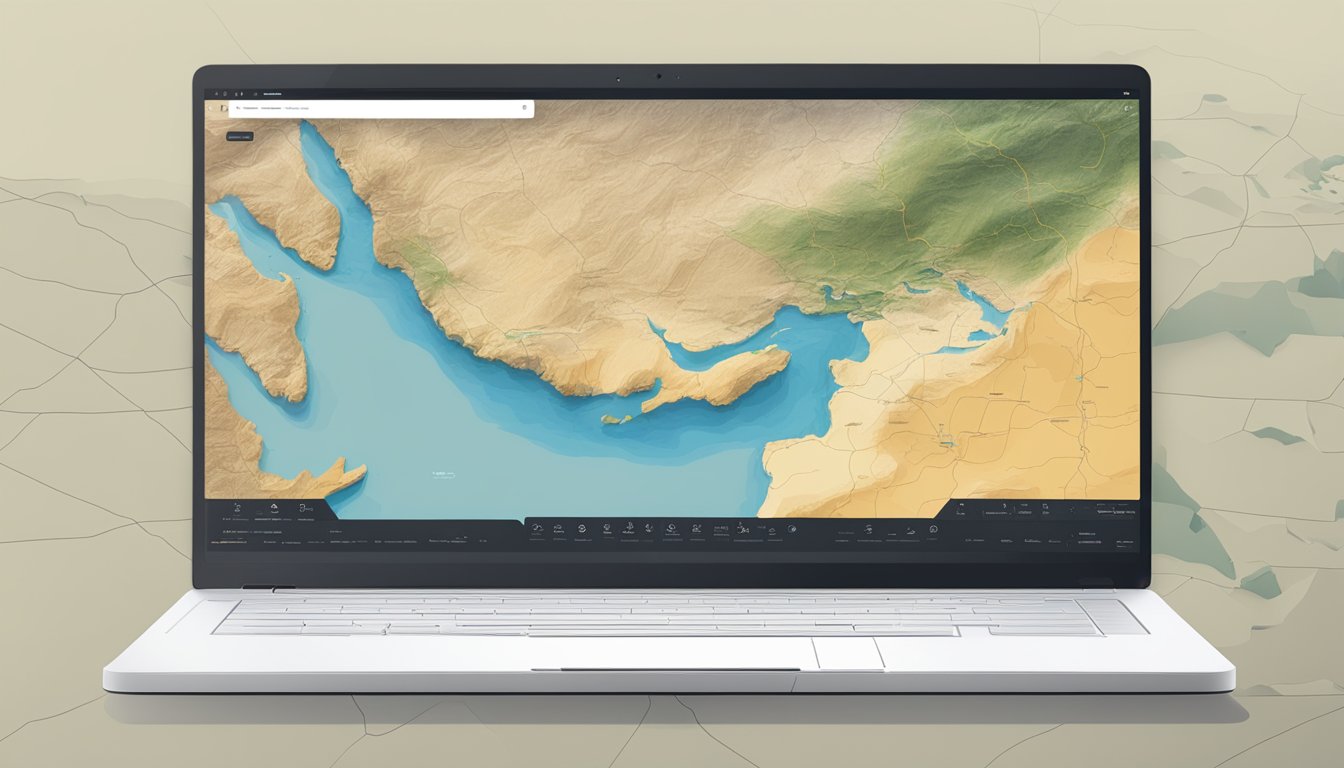 A laptop displaying the streaming interface for Yellowstone with a map of the UAE in the background