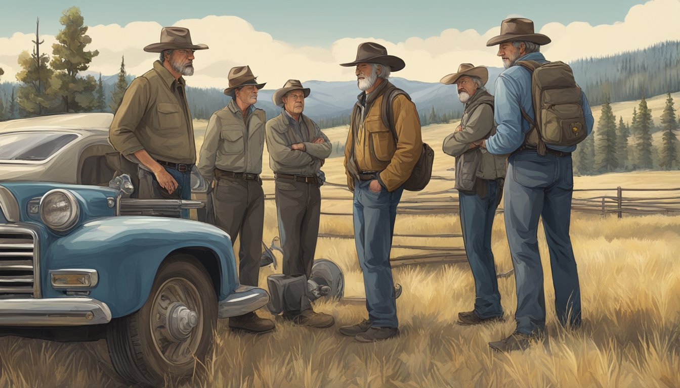 The camera pans out from the main characters to show the supporting characters and their performances, capturing the essence of the Yellowstone series