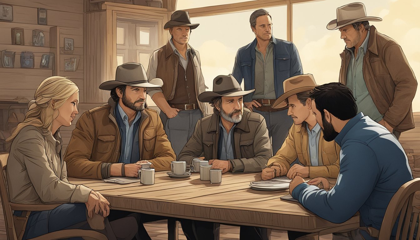 A group of characters gathered around a table, discussing the number of episodes in the Yellowstone series 5