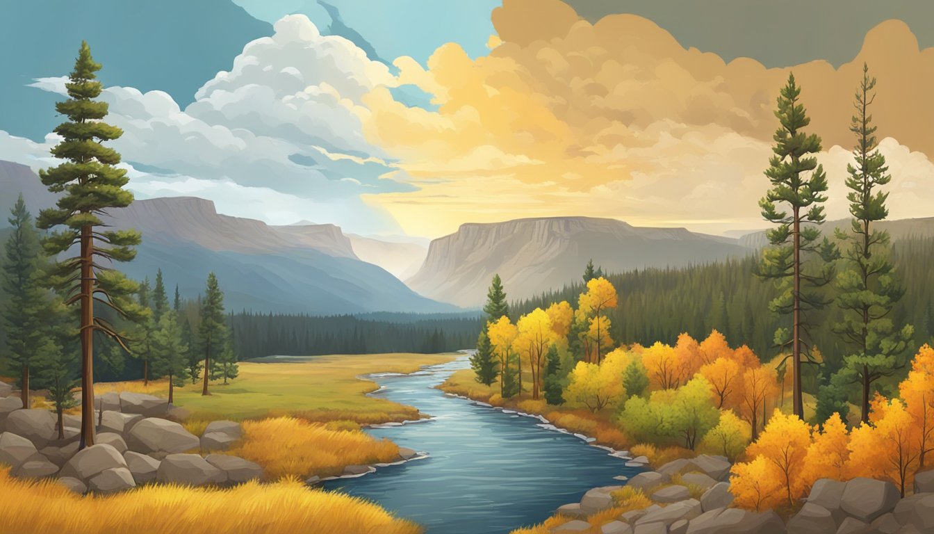 A scenic landscape with changing foliage and weather to represent the different seasons in the Yellowstone series