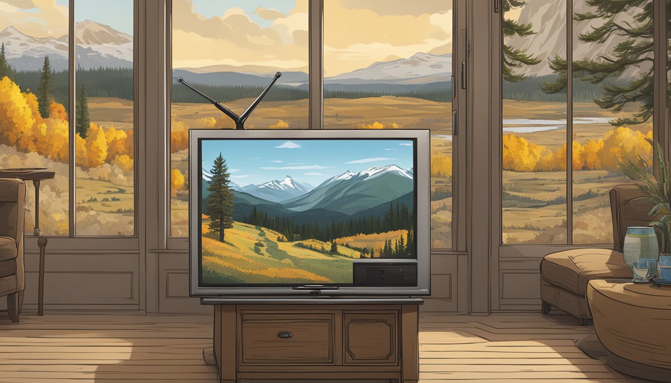 A TV screen displaying the Yellowstone series episodes in chronological order, with a remote control nearby