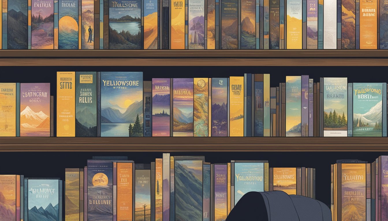 A person browsing a shelf of DVDs, specifically looking at the Yellowstone series