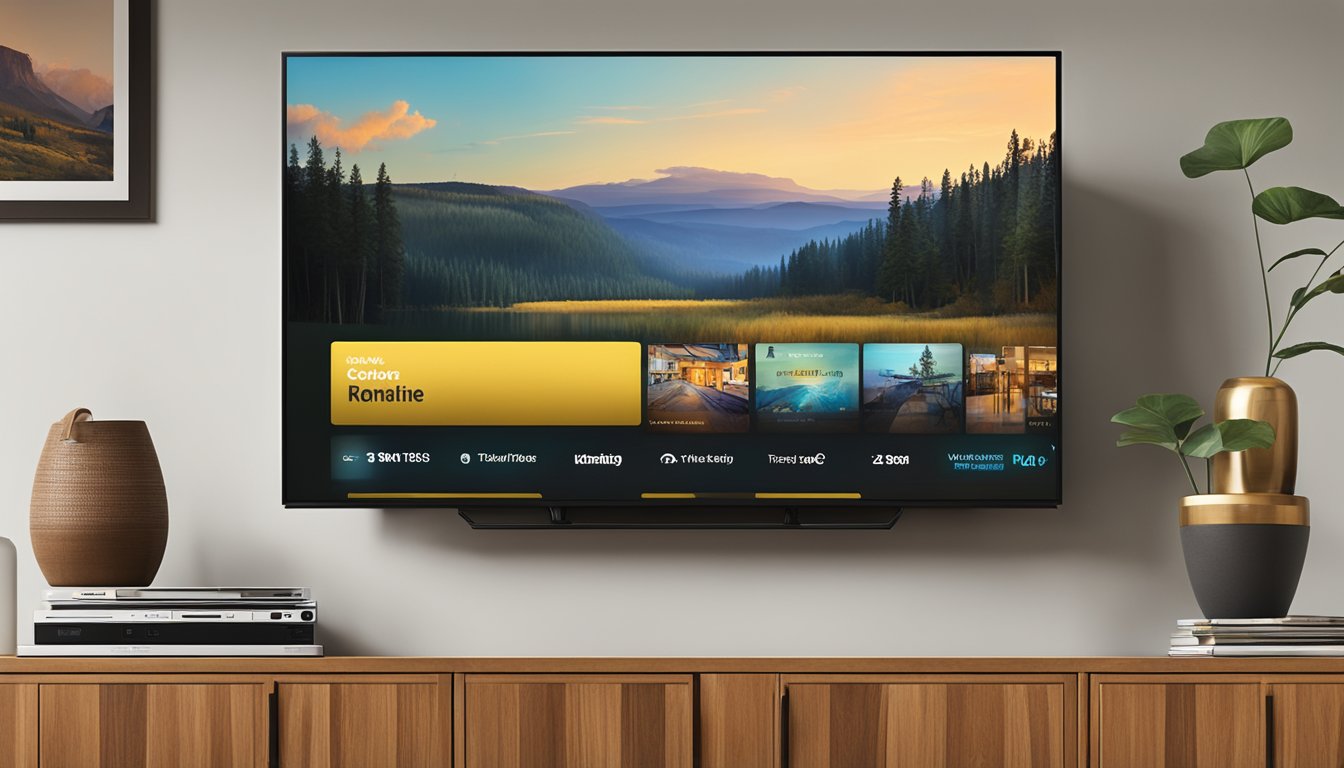 A remote control pointed at a TV screen with the Yellowstone series highlighted on a streaming service menu