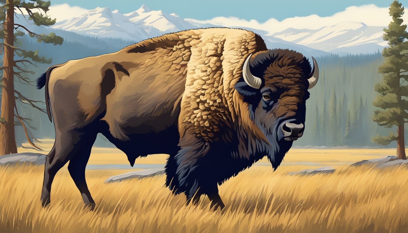 A majestic bison stands in front of the iconic Yellowstone National Park sign, symbolizing the series' focus on the park's natural beauty and wildlife