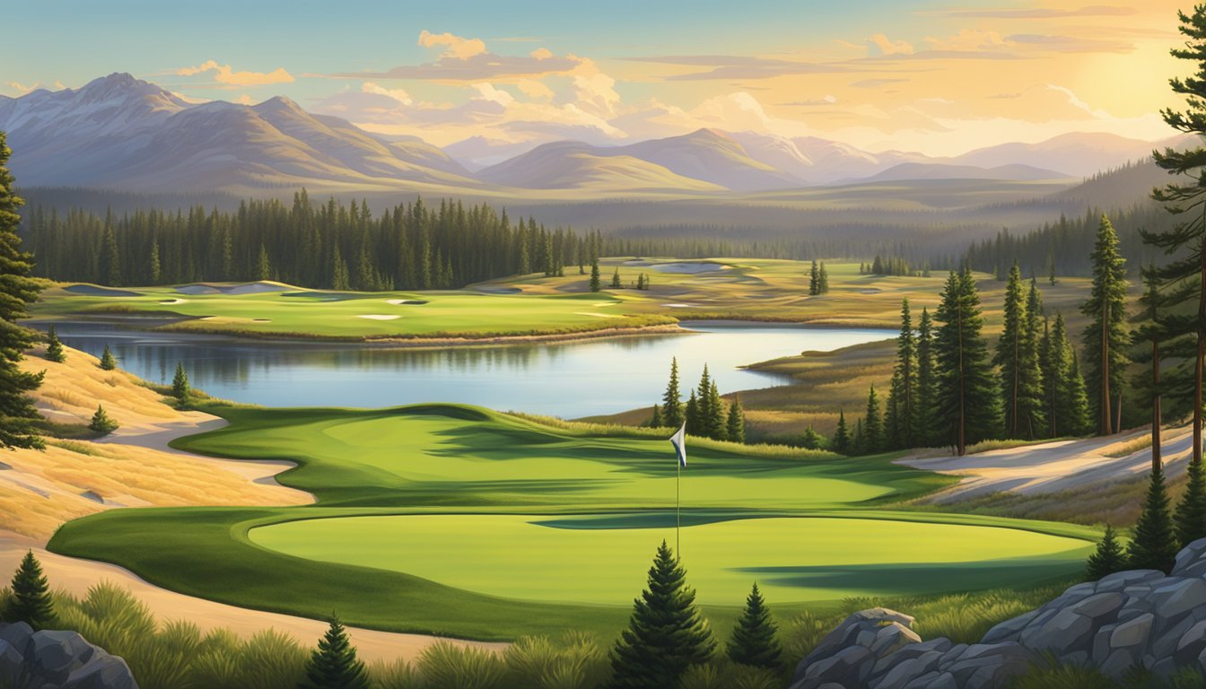 A lush, sprawling golf course nestled within the breathtaking natural landscape of Yellowstone National Park