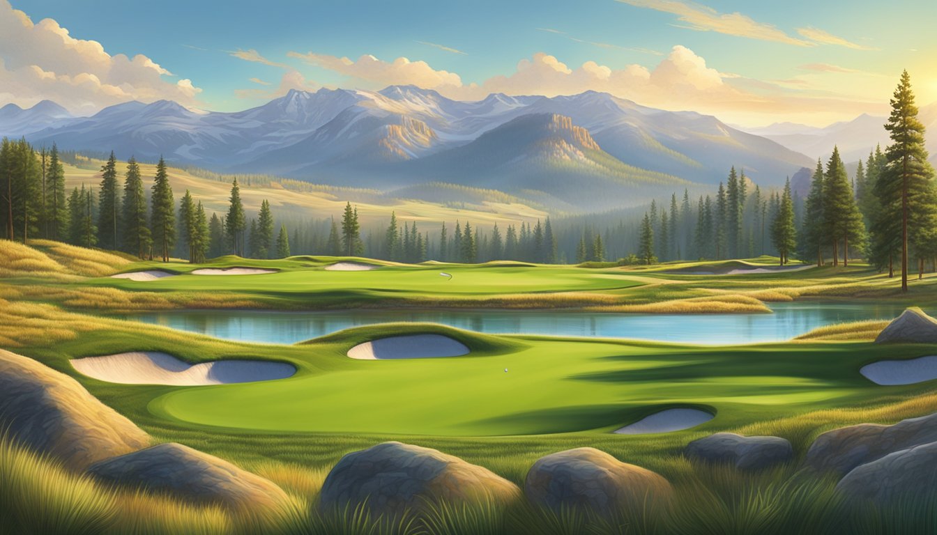 A picturesque golf course nestled within the stunning landscapes of Yellowstone National Park, surrounded by lush greenery and majestic mountains