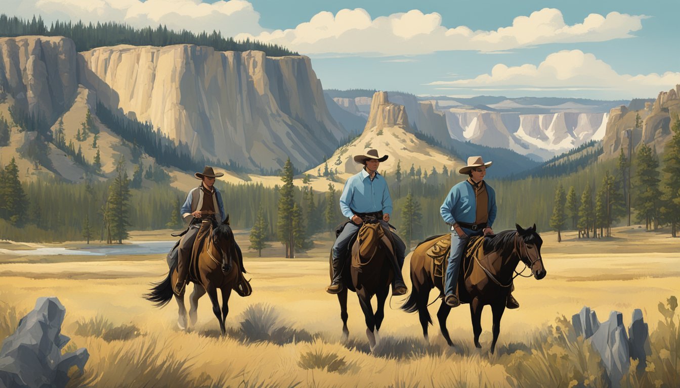 A television screen displaying the Yellowstone series logo and characters in a western landscape