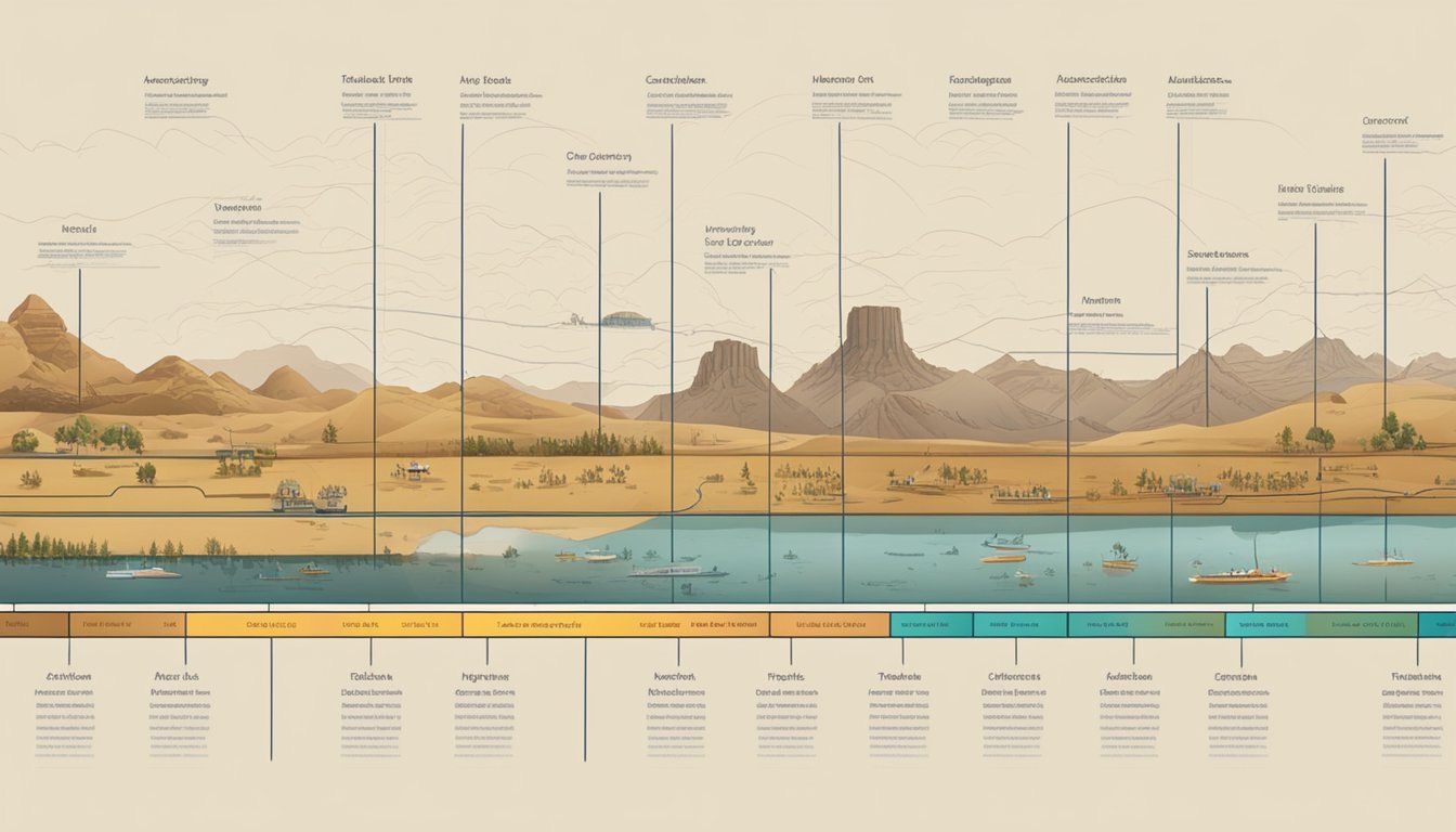 A timeline of historical events, from Native American tribes to the present, depicted in a linear sequence