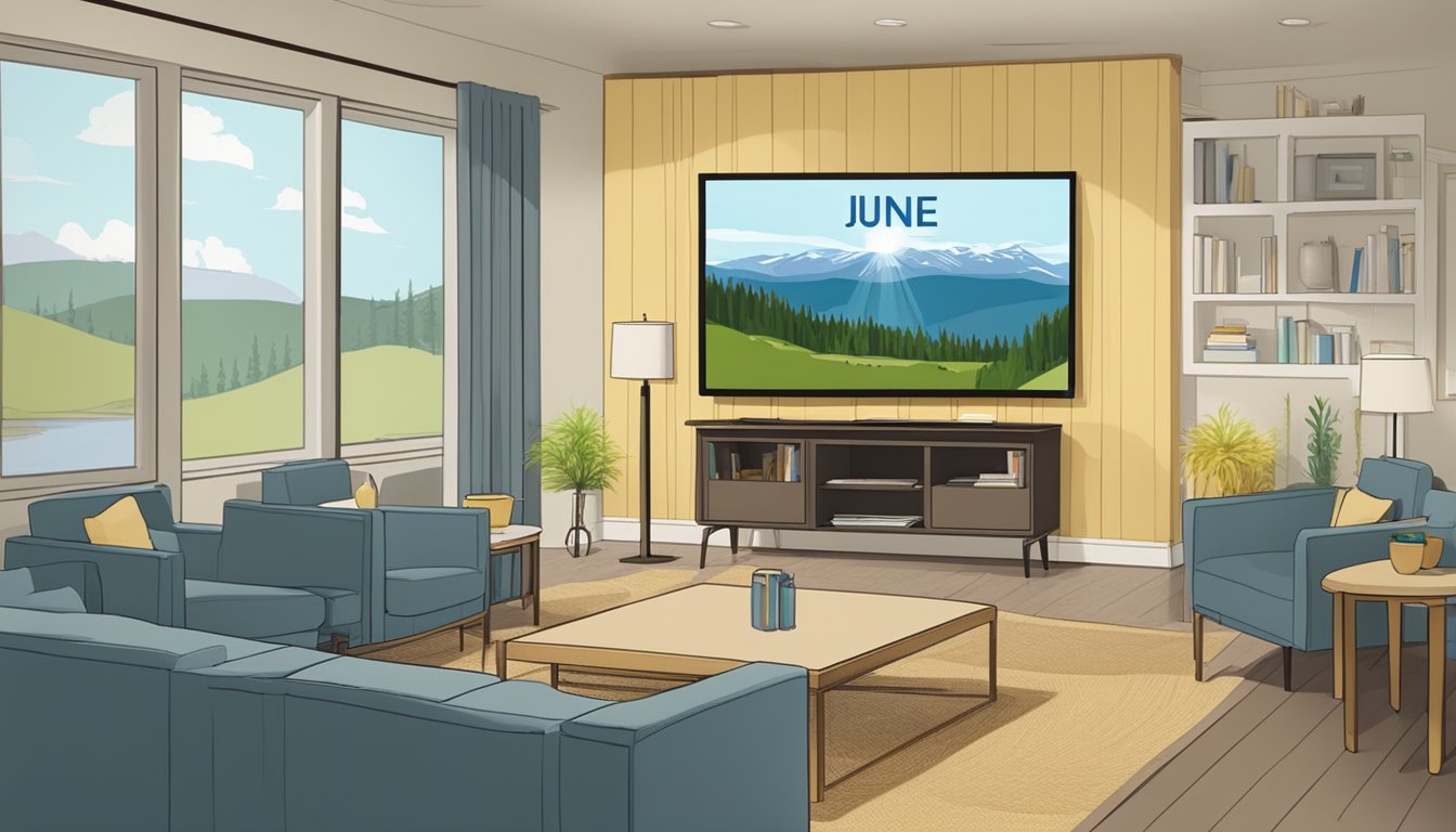 A calendar with the date "June 20, 2018" circled, with a TV screen showing the Yellowstone series premiere