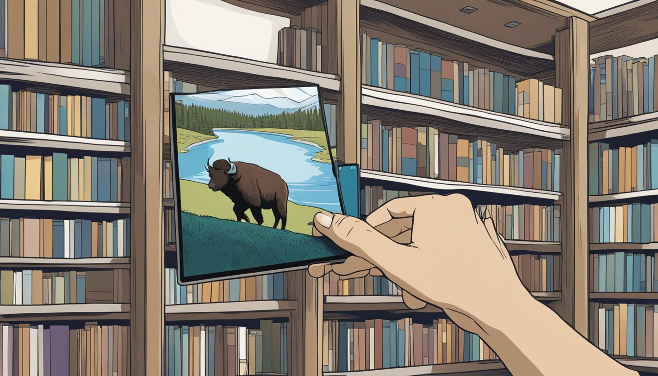 A hand placing a DVD of the Yellowstone series onto a shelf