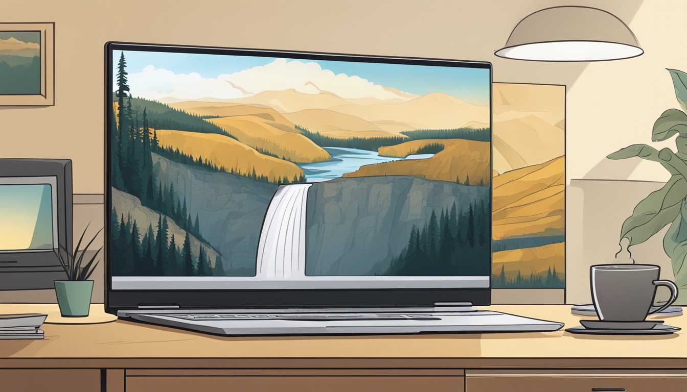 A laptop displaying the Yellowstone series streaming on a TV