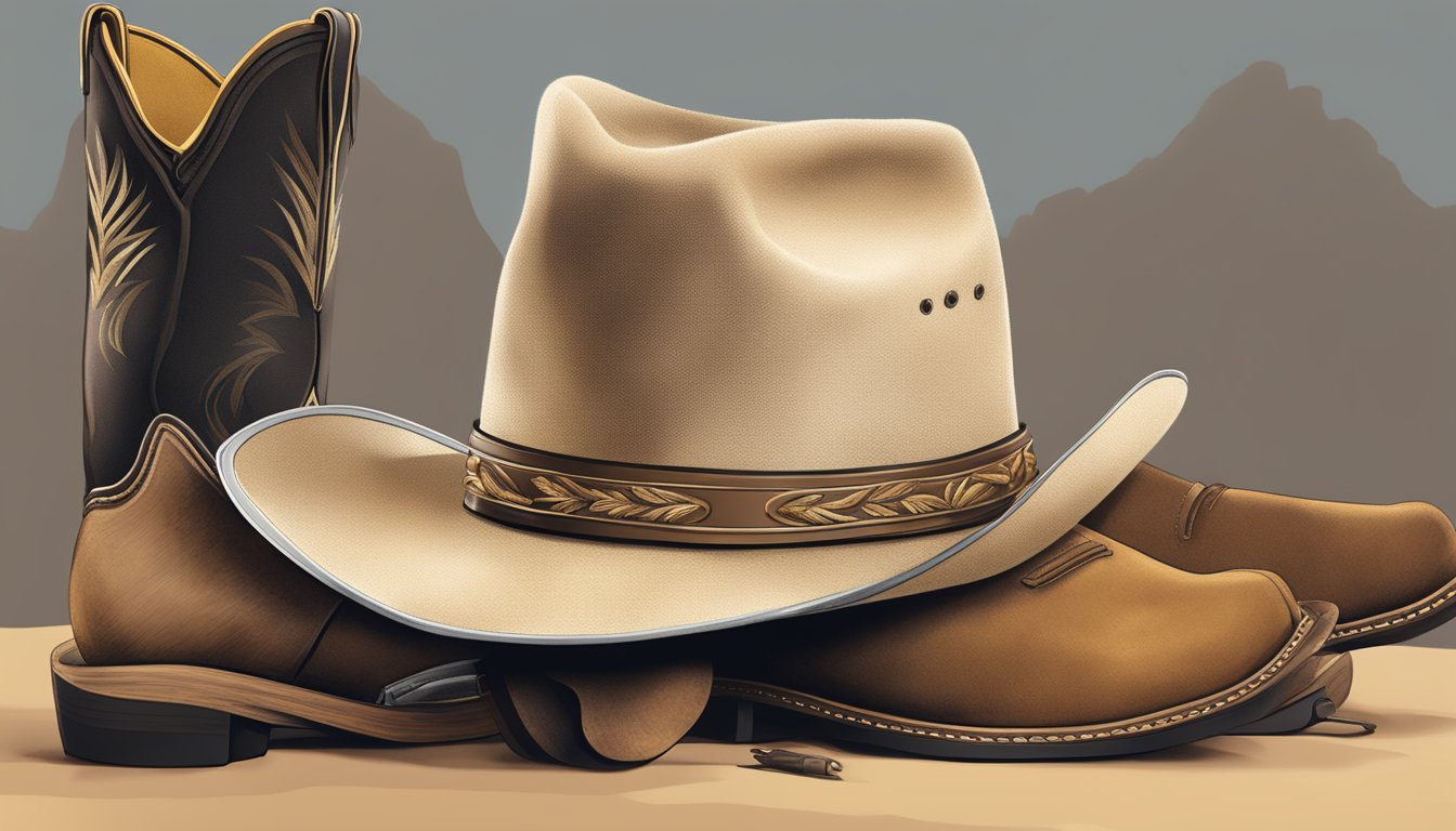 A cowboy hat and a pair of cowboy boots placed next to a script for the Yellowstone series