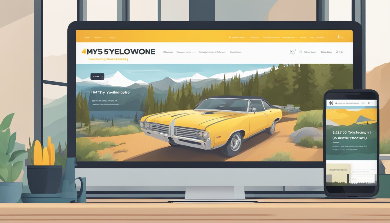 A computer screen displaying the My5 streaming service homepage with a search bar and the text "Yellowstone series 4" entered