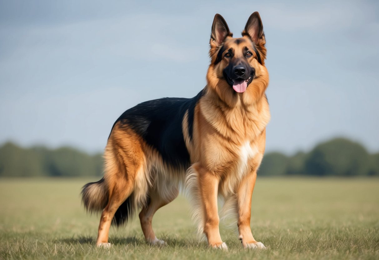 A Dutch Shepherd dog standing confidently, alert and attentive with a friendly expression