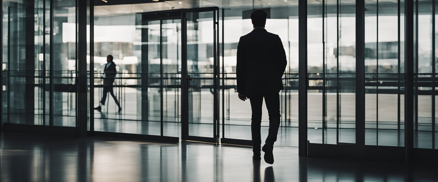 A person walking confidently into a glass door without realizing it's there