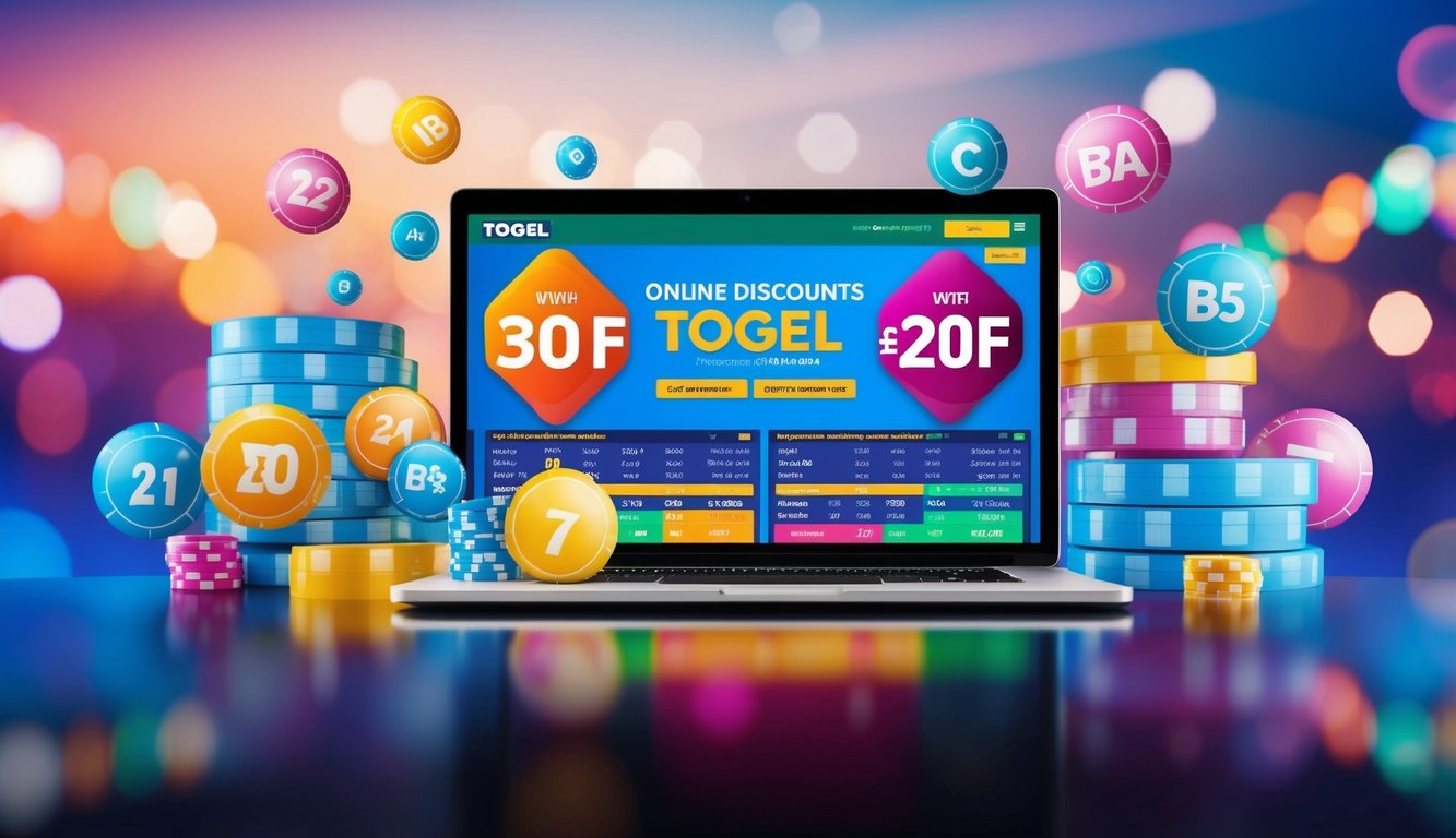 Sebuah platform online yang dinamis dengan diskon taruhan besar untuk togel, menampilkan grafis berwarna-warni dan elemen interaktif