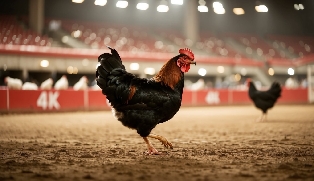 Sebuah adegan siaran langsung dari arena sabung ayam definisi tinggi