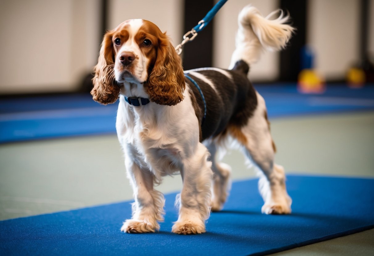 A cocker spaniel confidently performs advanced training exercises with ease