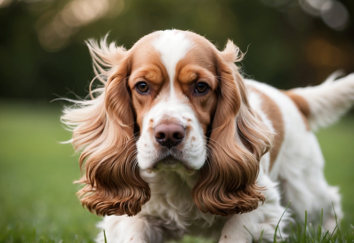 A Cocker Spaniel sniffs the air eagerly, its long, silky ears brushing against its soft, wavy coat as it explores its surroundings with curiosity