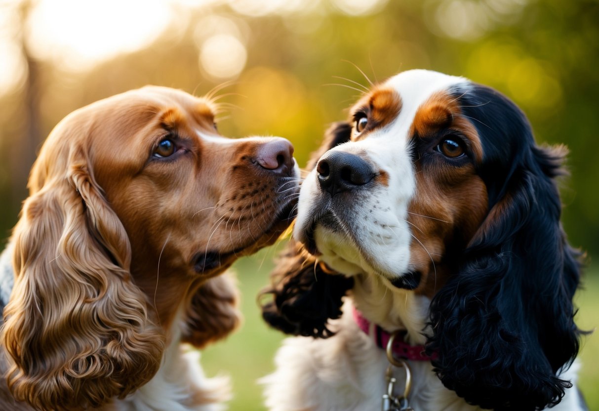 A Cocker Spaniel nuzzles close to their owner's side, gazing up with adoring eyes as the two share a tender moment of connection