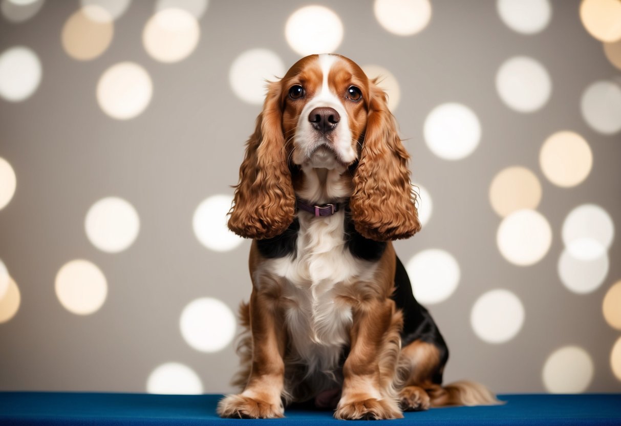 A cocker spaniel sitting obediently, wagging its tail and looking up with a friendly expression