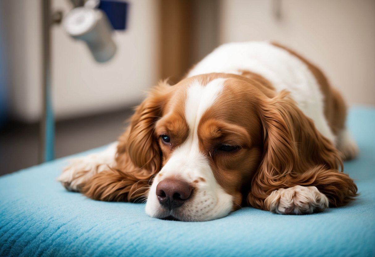 A serene cocker spaniel resting peacefully after neutering