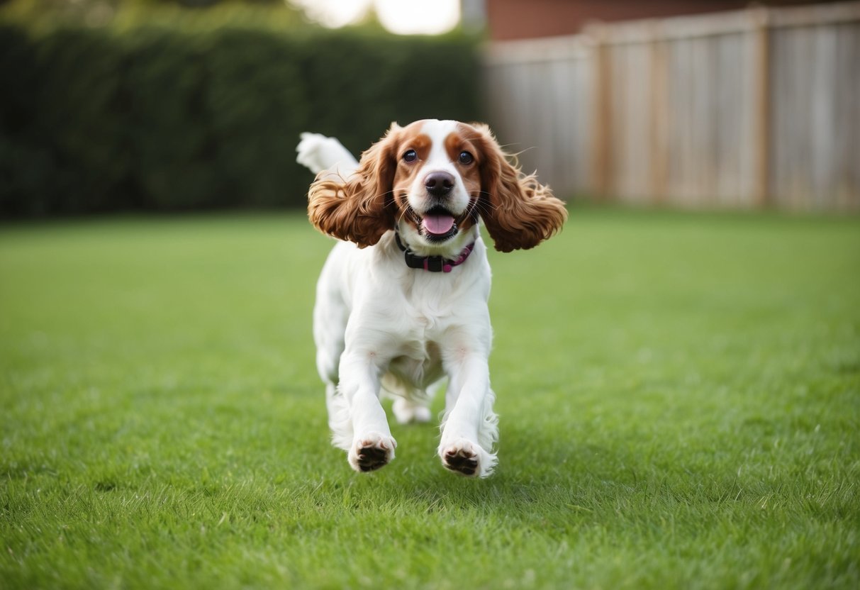 A cocker spaniel happily plays in a spacious backyard, demonstrating its high energy and need for ample space