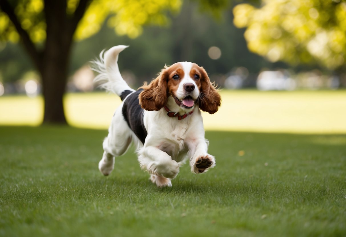 A Cocker Spaniel running and playing in a park for at least one hour each day