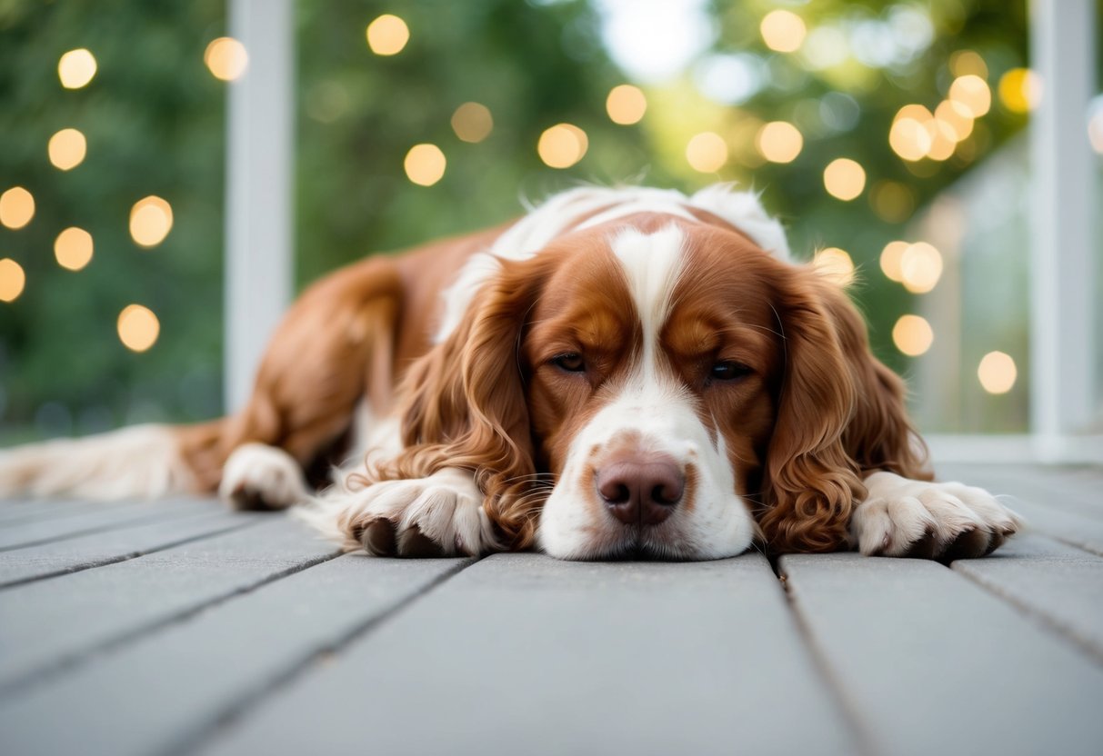 A spaniel calmly resting in a quiet, peaceful environment, away from potential triggers