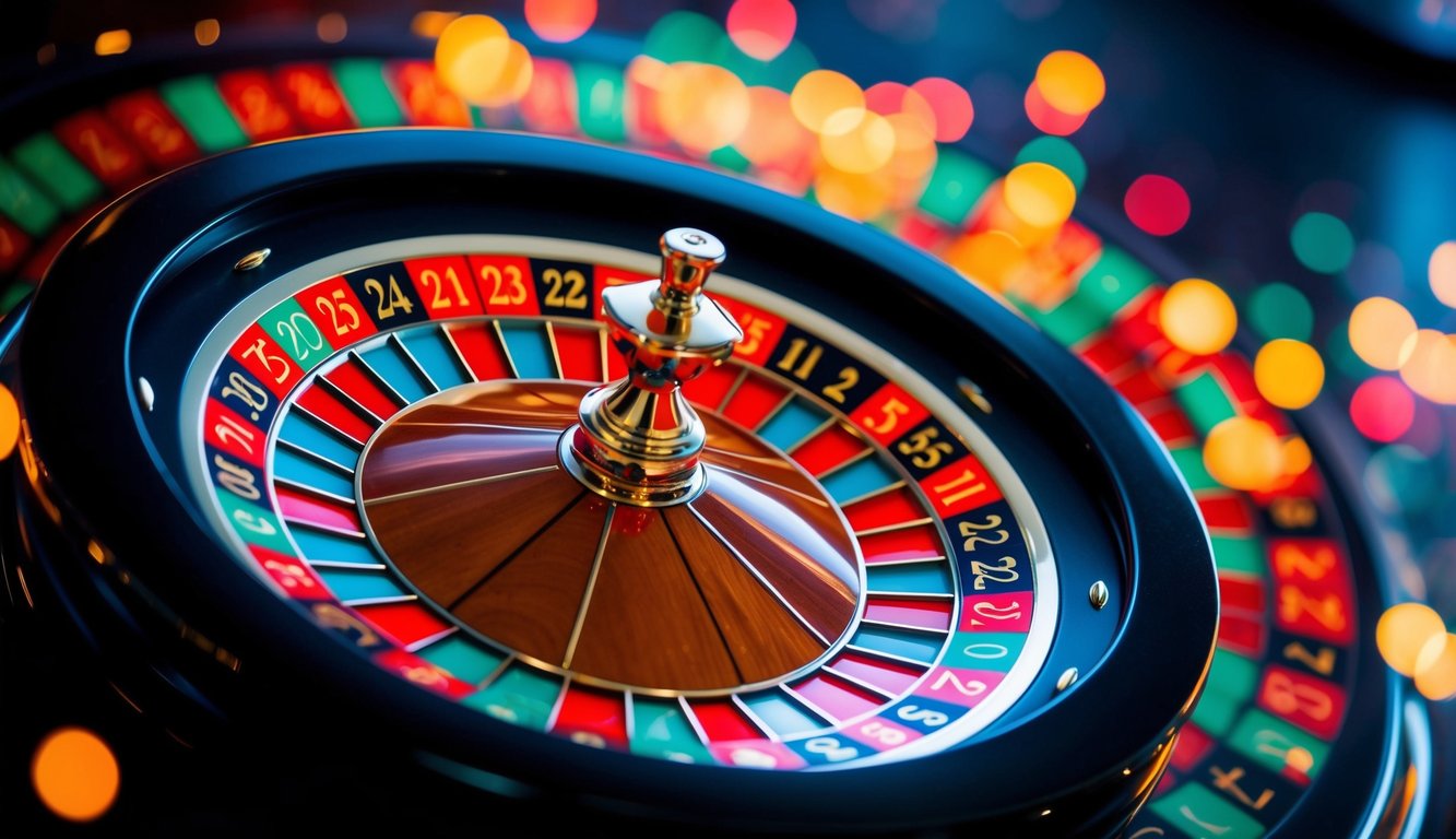 Roda roulette berputar dengan slot bernomor berwarna-warni